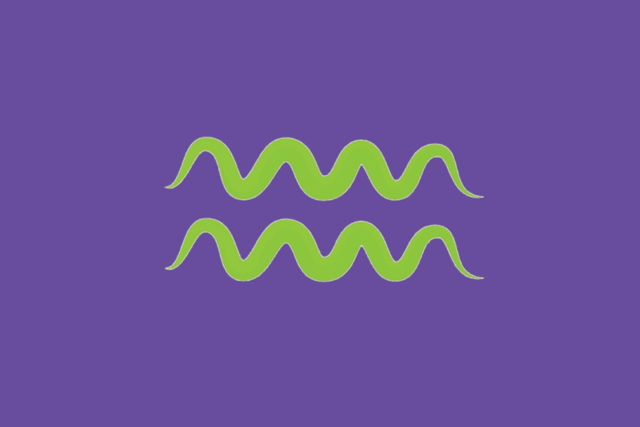 O símbolo astrológico do signo de Aquário em verde-claro sobre um fundo roxo