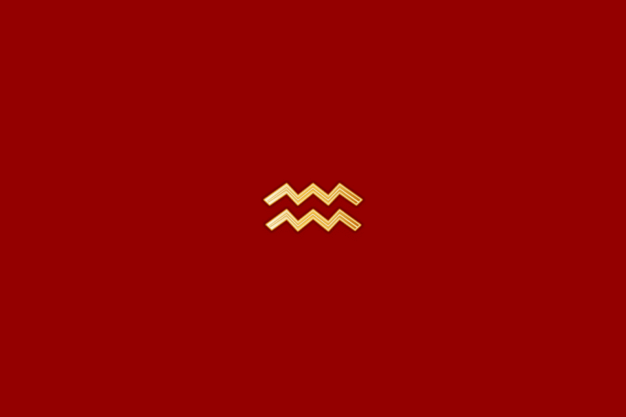 Ilustração do signo de aquário em dourado, centralizado em fundo vermelho