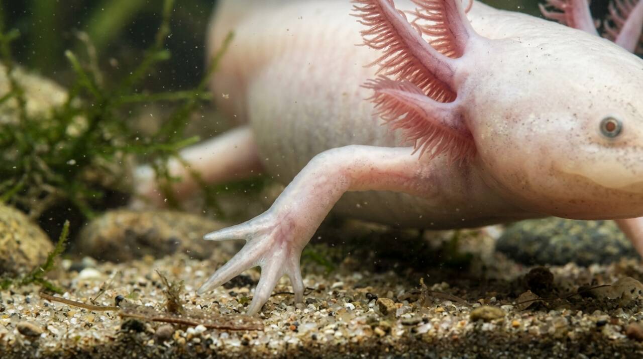 Por que o axolote consegue reconstruir uma pata? Saiba como células, nervos e sinais moleculares coordenam a regeneração e quais são os limites para humanos.