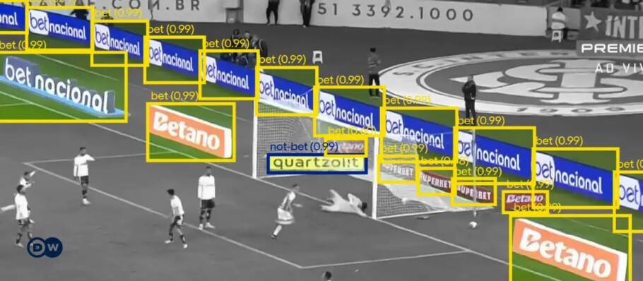 Segundo análise da DW, bets apareceram em 60% dos painéis publicitários ao redor dos campos no Brasileirão de 2024; na rodada final, chegaram a 70% – reprodução/DW