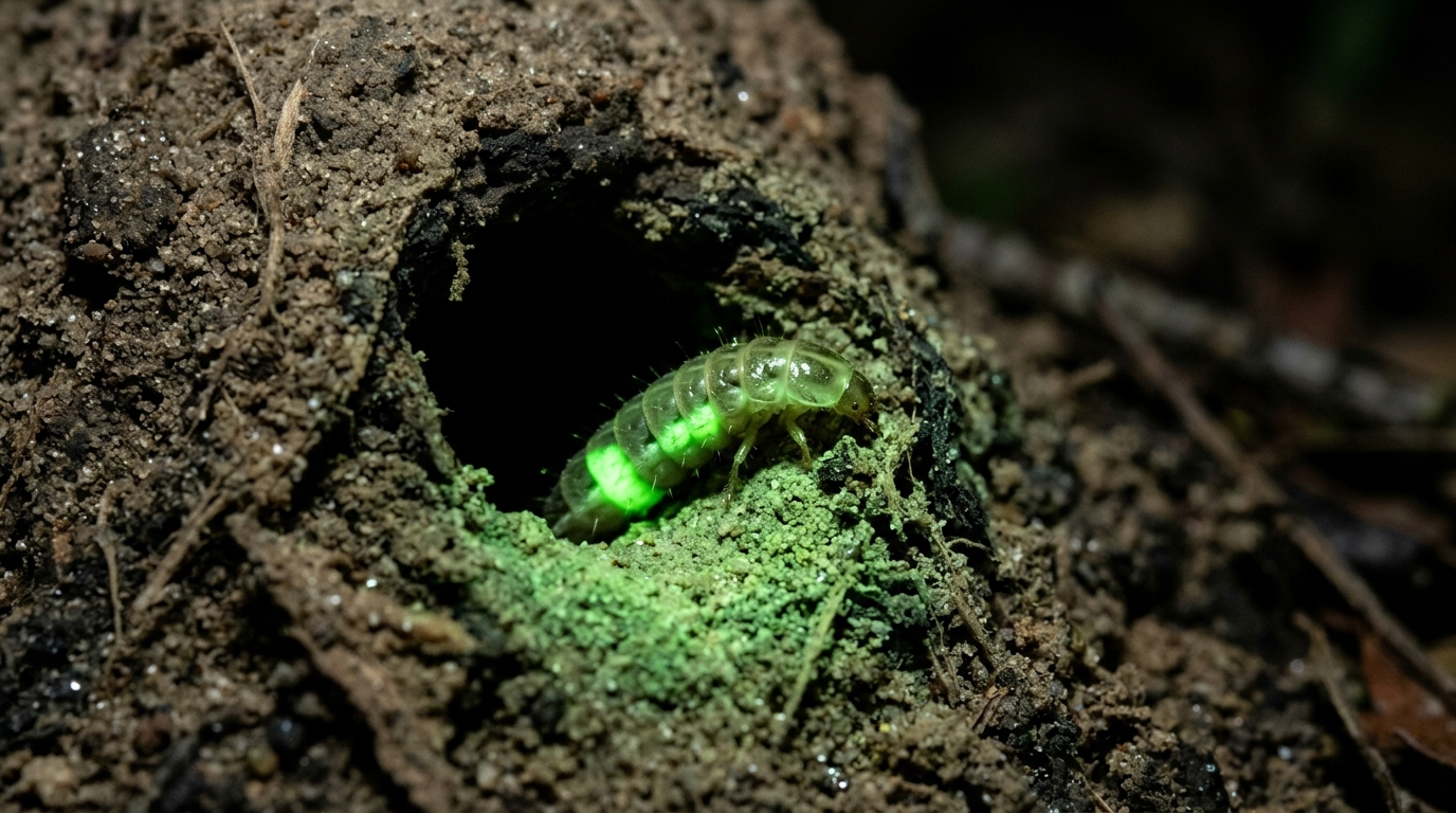 Larvas de besouros produzem luz verde para atrair insetos nas áreas de campo.
