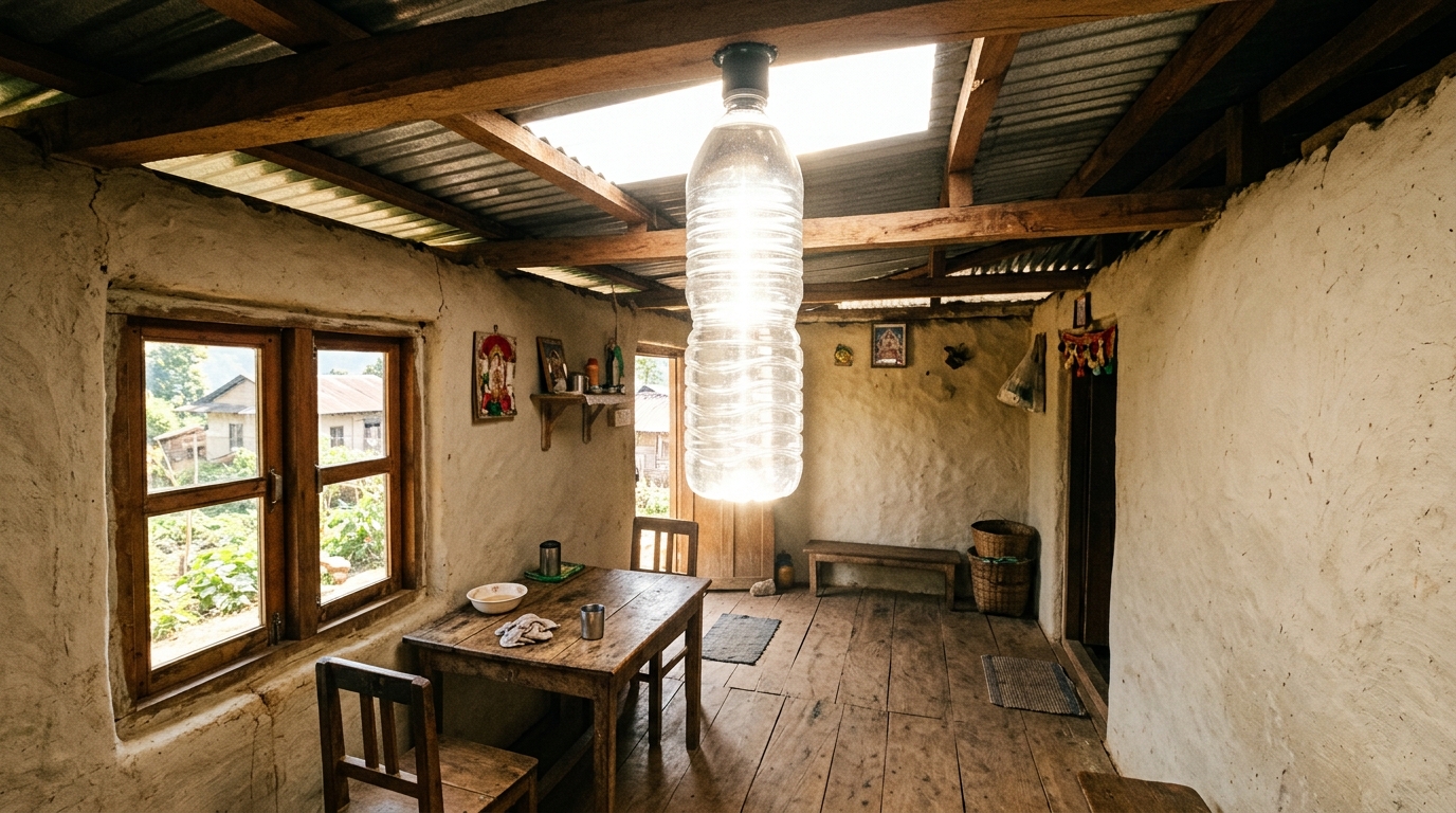 A simplicidade do sistema está em utilizar a luz solar diretamente, sem painéis, baterias ou componentes eletrônicos.