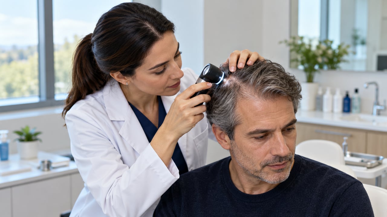 Mudanças rápidas nos fios grisalhos acompanhadas de queda ou cansaço merecem avaliação médica – Imagem ilustrativa criada por inteligência artificial