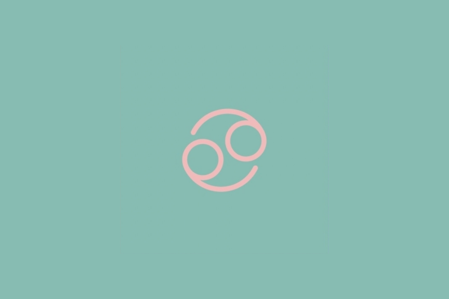 Símbolo do signo de Câncer em linhas rosa sobre um fundo verde-água.