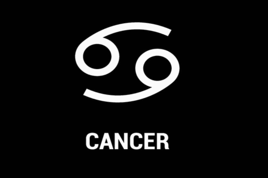 Imagem com fundo preto, apresentando o símbolo astrológico do signo de Câncer em branco, formado por duas curvas opostas, cada uma com um círculo, lembrando o número 69 na horizontal. Abaixo, aparece a palavra “CANCER”, em letras maiúsculas e brancas.