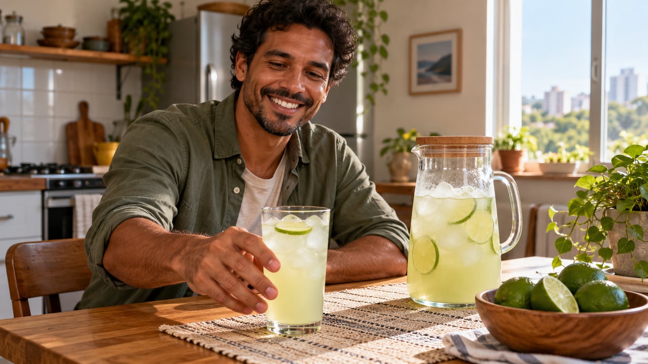 Cubos de gelo grandes derretem devagar, e a limonada tampada dura até dois dias na geladeira – Imagem ilustrativa criada por inteligência artificial