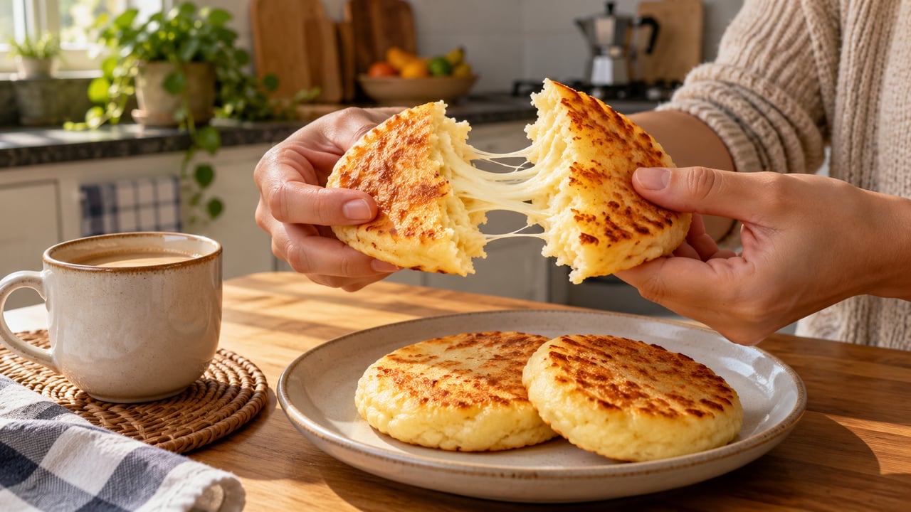Feito na frigideira, o pão de queijo tem casca mais crocante e deve ser servido quente, com o queijo minas ainda derretido – Imagem ilustrativa criada por inteligência artificial