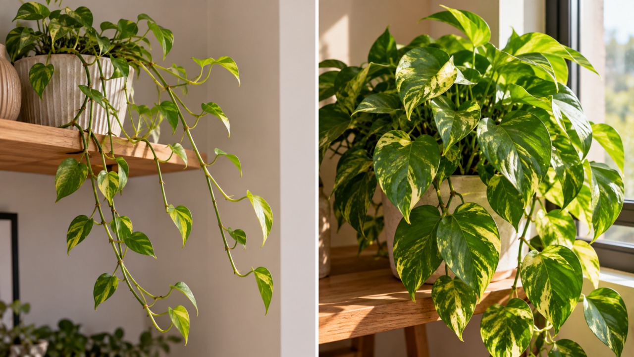Jiboia com crescimento espaçado pode estar buscando mais luz. Veja como reconhecer o estiolamento, adaptar a planta e favorecer novos brotos mais compactos.