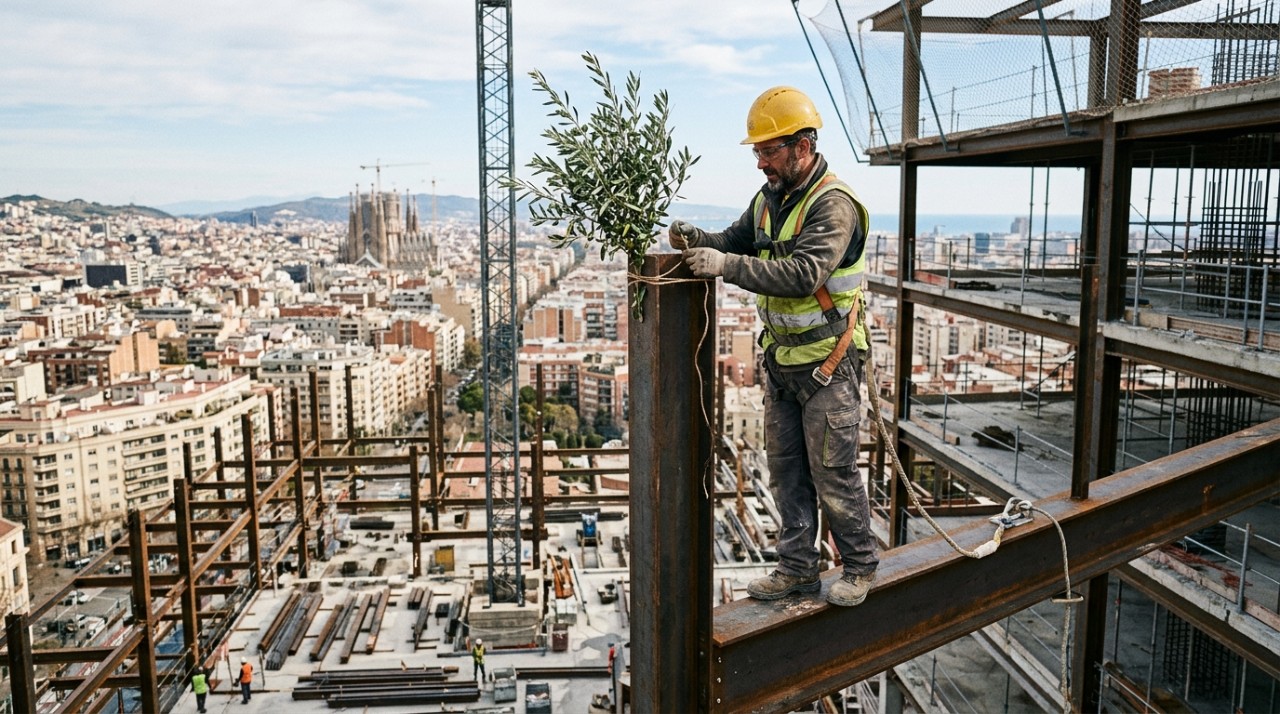 Em muitas obras, alcançar a altura final da estrutura é motivo para uma confraternização entre os trabalhadores.