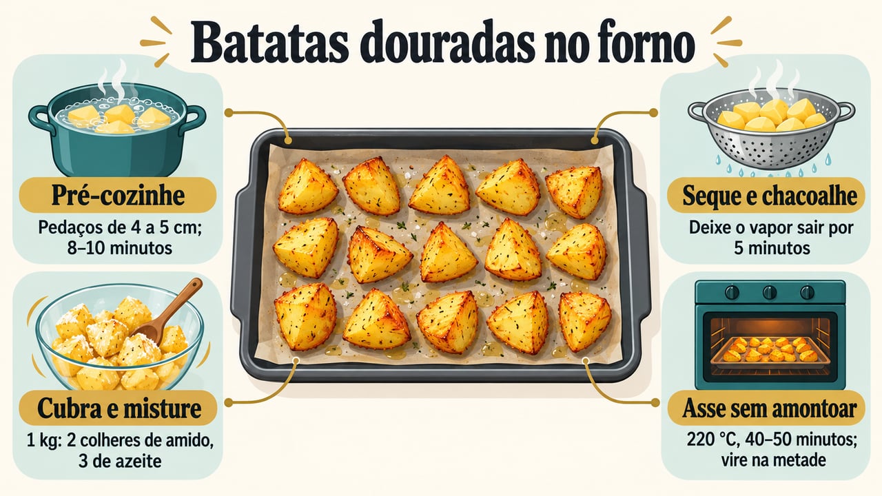 Asse as batatas separadas a 220 °C por 40 a 50 minutos, virando na metade – Imagem ilustrativa criada por inteligência artificial