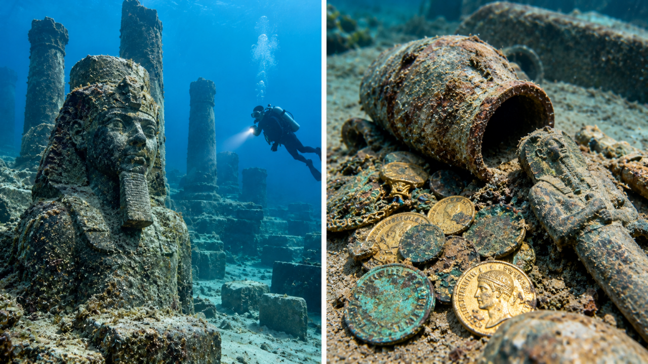 Como uma cidade do Egito antigo foi parar no fundo do mar? Entenda os fatores geológicos ligados à submersão de Thonis-Heracleion e suas descobertas arqueológicas.