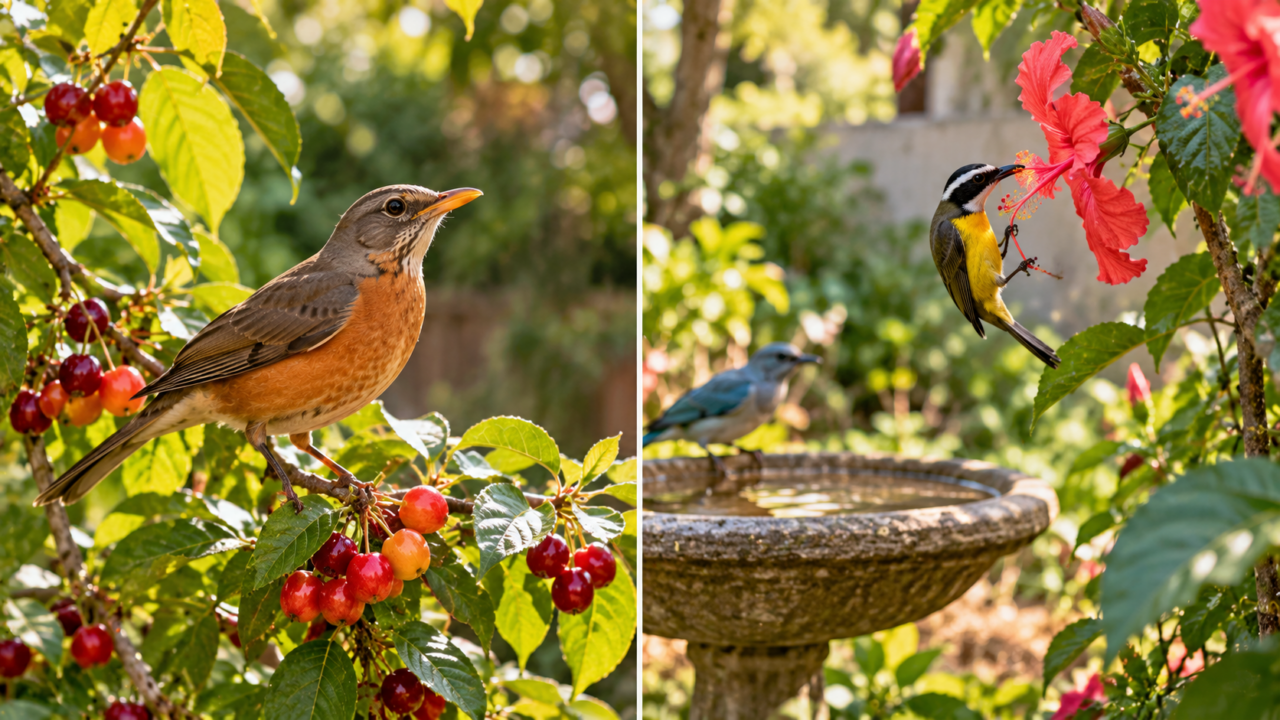 Sabiás, sanhaços e cambacicas podem voltar ao mesmo jardim por motivos bem naturais. Veja quais recursos fazem um quintal atrair essas aves.