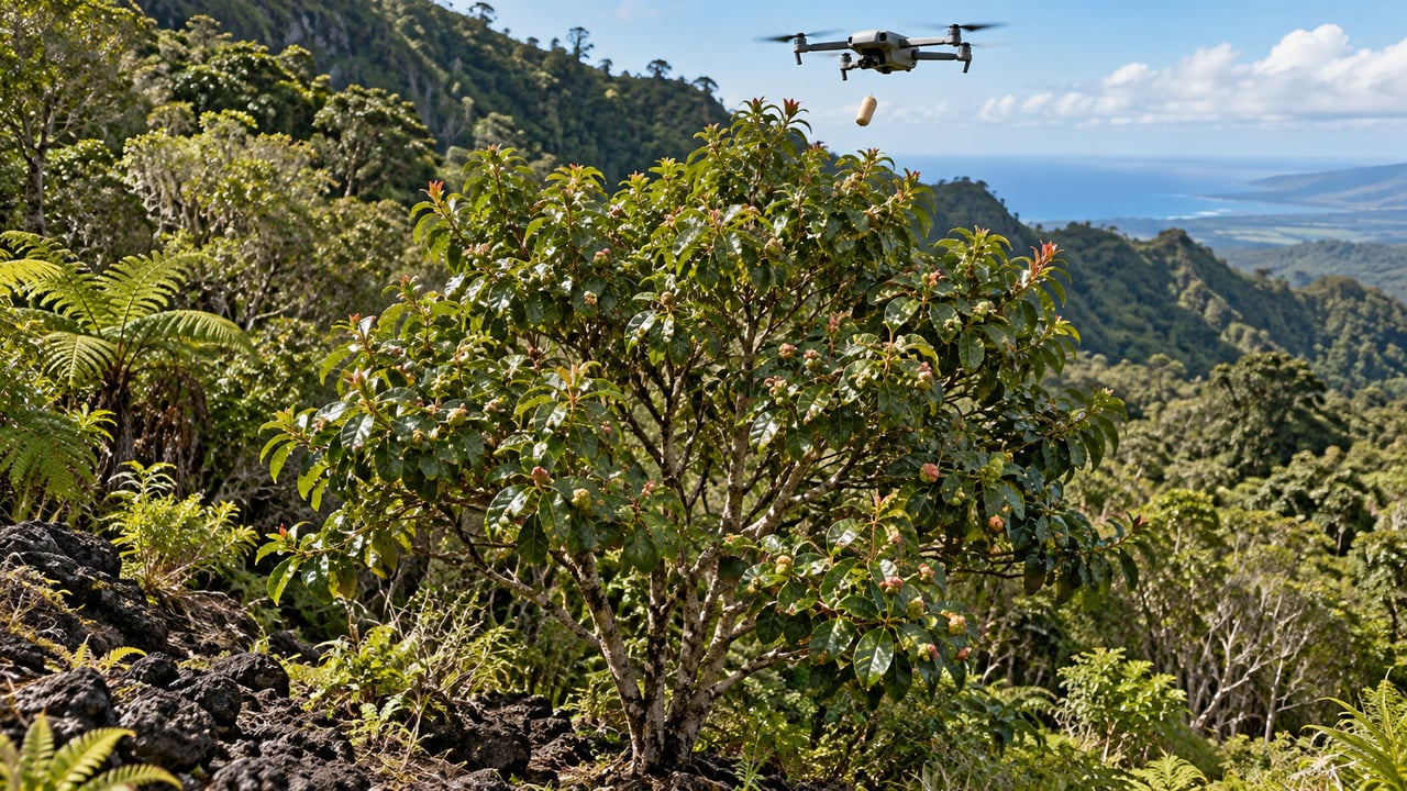 Drones aceleram o lançamento de insetos usados no controle biológico em áreas de mata fechada – Imagem ilustrativa criada por inteligência artificial