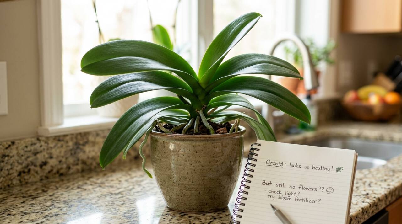 Orquídea com folhas bonitas e sem flores pode estar recebendo pouca luz. Entenda o que observar e como ajustar o ambiente sem causar queimaduras.