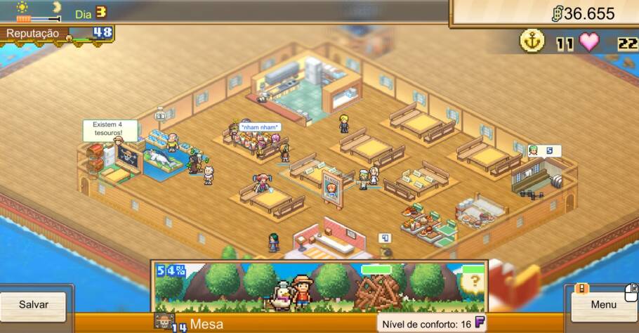 Gameplay mostrando o restaurante no início do jogo