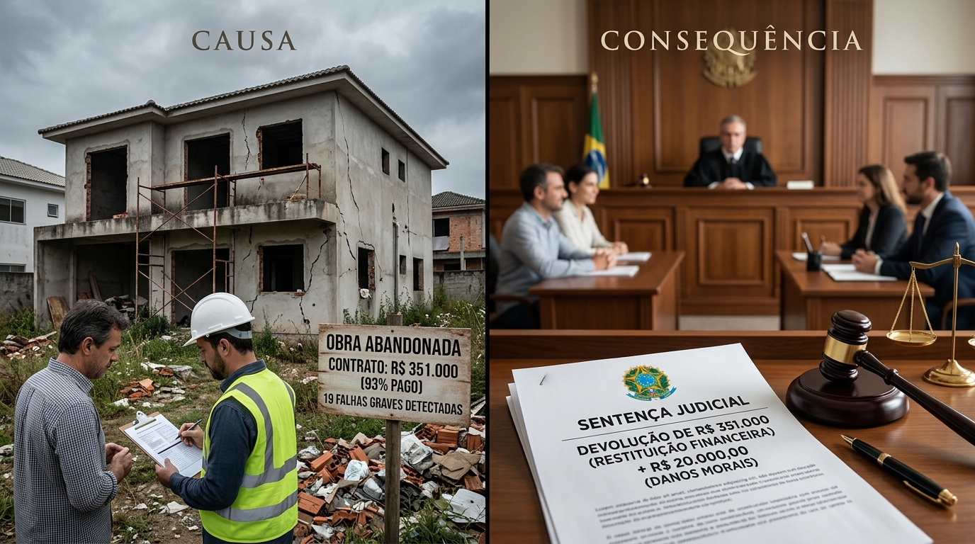 A frustracao pelo sonho da casa inacabada pode justificar indenizacao por danos morais.
