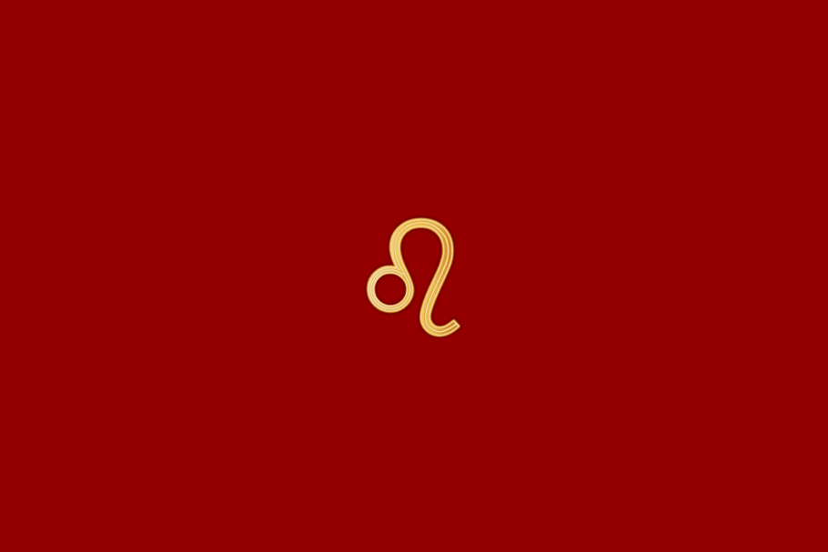 Ilustração do signo de leão em dourado, centralizado em fundo vermelho