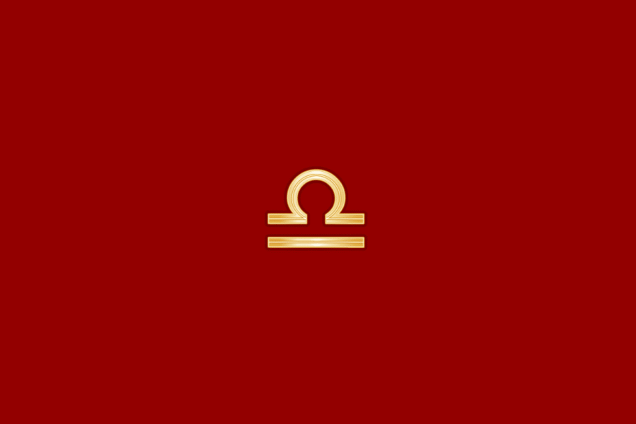 Ilustração do signo de libra em dourado, centralizado em fundo vermelho