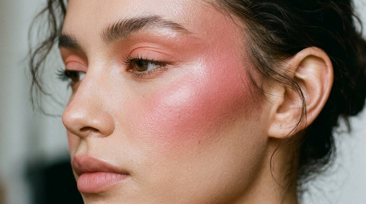 A posição do blush pode transformar a geometria do rosto. Veja por que a aplicação nas têmporas cria um efeito mais alongado e sofisticado.