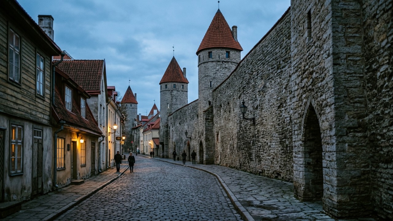 A separação entre a colina de Toompea e a cidade baixa refletia antigas hierarquias de poder e comércio.