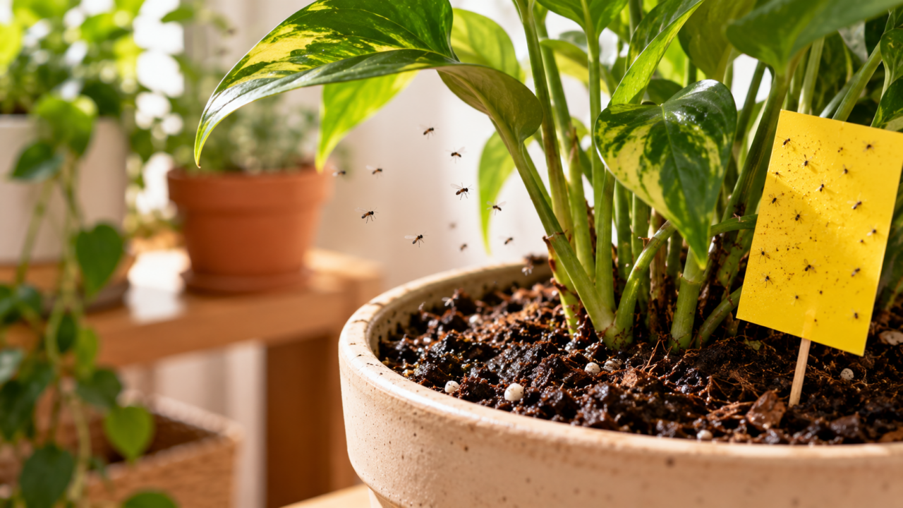 Mosquitinhos de fungo aparecem perto das plantas quando o substrato fica úmido demais. Saiba como identificar a causa e controlar o excesso de umidade.