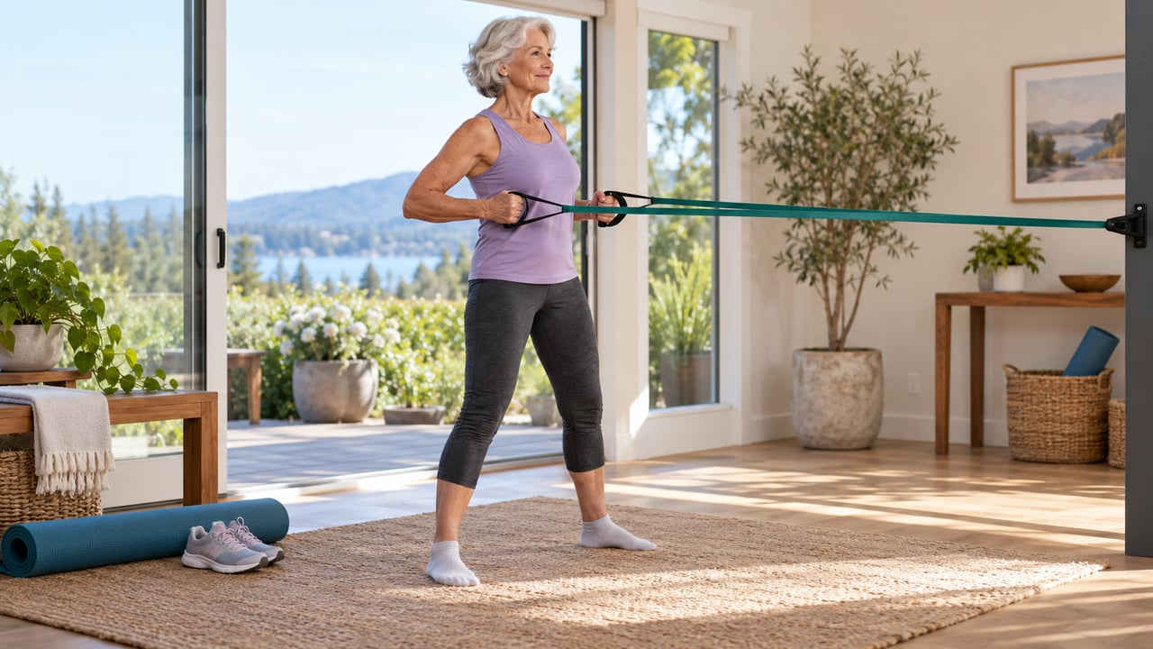 Alternar dois ou três dias de exercícios com carga e caminhadas cria uma rotina mais completa após os 60 anos – Imagem ilustrativa criada por inteligência artificial