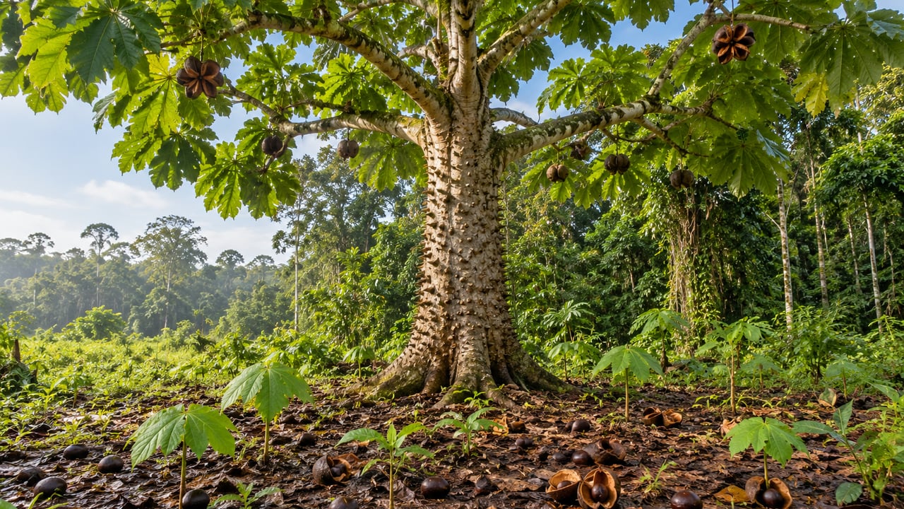 A dispersão das sementes ajuda a árvore a ocupar clareiras e bordas da Floresta Amazônica – Imagem ilustrativa criada por inteligência artificial
