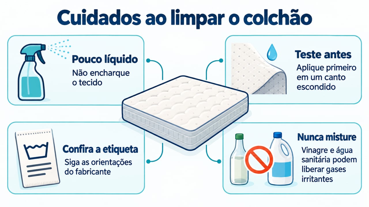 Evite encharcar o colchão e nunca misture vinagre com água sanitária – Imagem ilustrativa criada por inteligência artificial