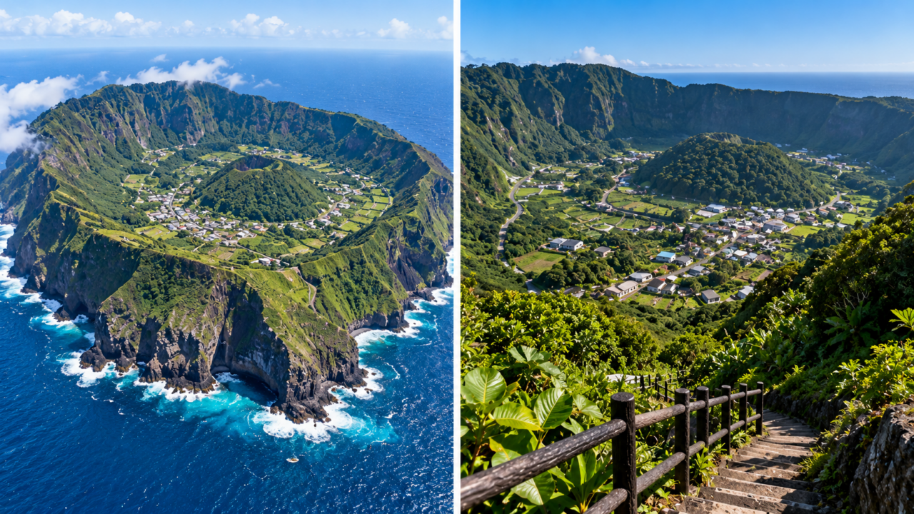 Uma comunidade vive dentro de uma antiga caldeira vulcânica no Japão. Conheça Aogashima, sua formação geológica e os desafios do transporte na ilha.
