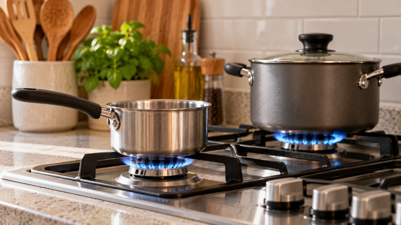 Boca grande em panela pequena pode espalhar calor pelas laterais. Entenda como escolher o queimador e ajustar a chama para cozinhar com mais eficiência.