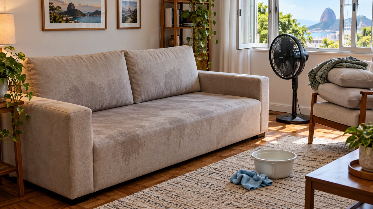 Secagem completa e ventilação reduzem o risco de manchas, odor abafado e espuma úmida – Imagem ilustrativa criada por inteligência artificial