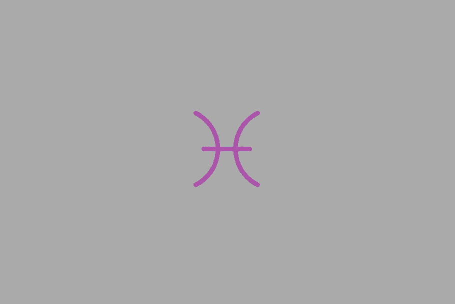 Símbolo do signo de Peixes em linhas rosa sobre um fundo rosa-claro.