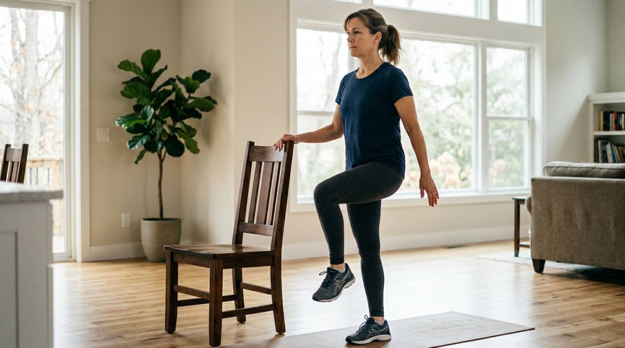 Quer melhorar o equilíbrio em casa? Veja exercícios simples com apoio, cuidados com o piso e os obstáculos e saiba quando buscar orientação profissional.