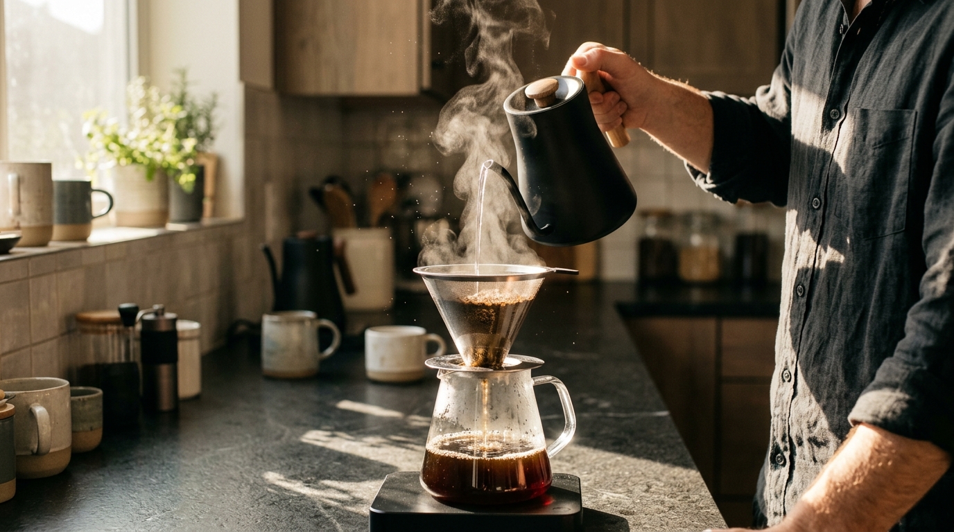 A malha microporosa de aço inoxidável preserva os óleos essenciais e o aroma do café.