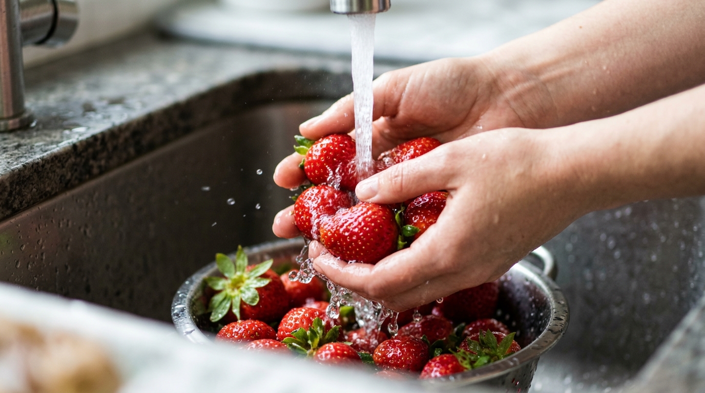 A higienização correta deve ser feita apenas com agua corrente.