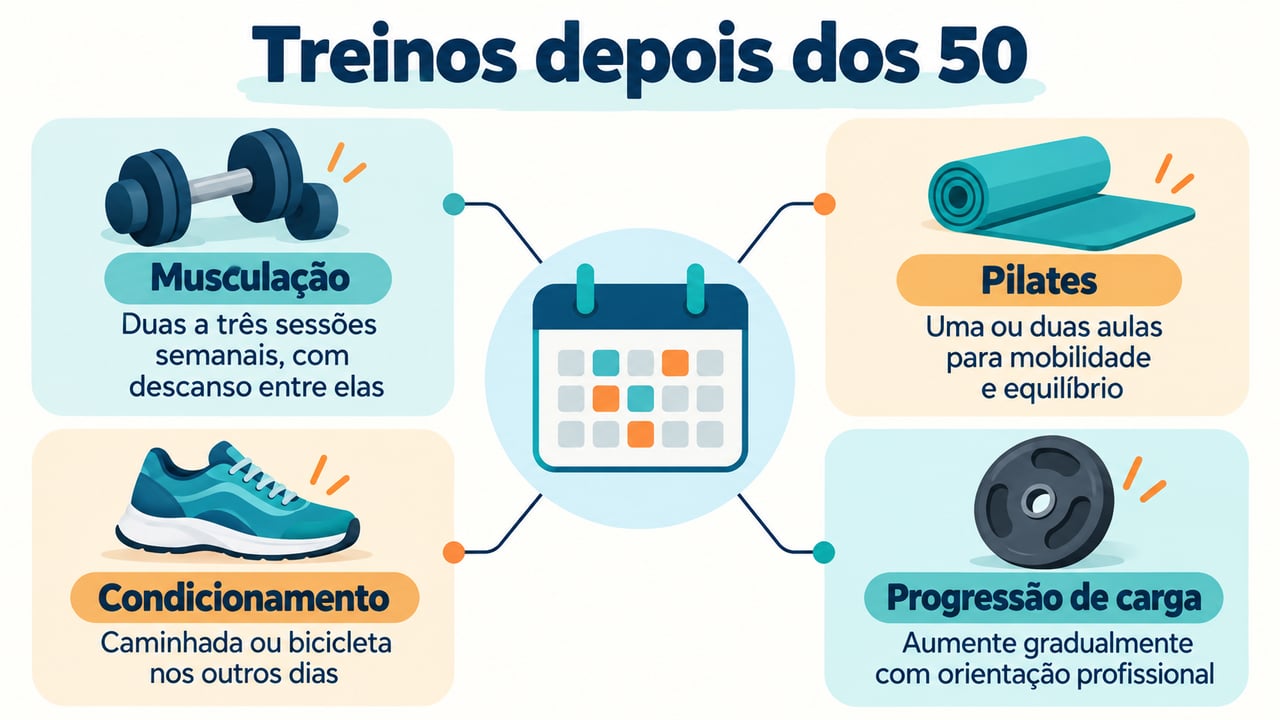 A semana pode combinar duas a três sessões de musculação com uma ou duas aulas de pilates – Imagem ilustrativa criada por inteligência artificial