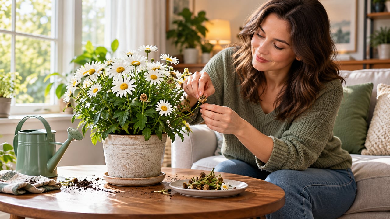 Boa luminosidade, solo sem encharcamento e cuidados simples ajudam a margarida a seguir bonita depois da entrega – Imagem ilustrativa criada por inteligência artificial