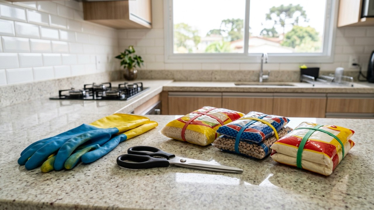 O reaproveitamento criativo de luvas de limpeza facilita a organização e o uso diário em casa.
