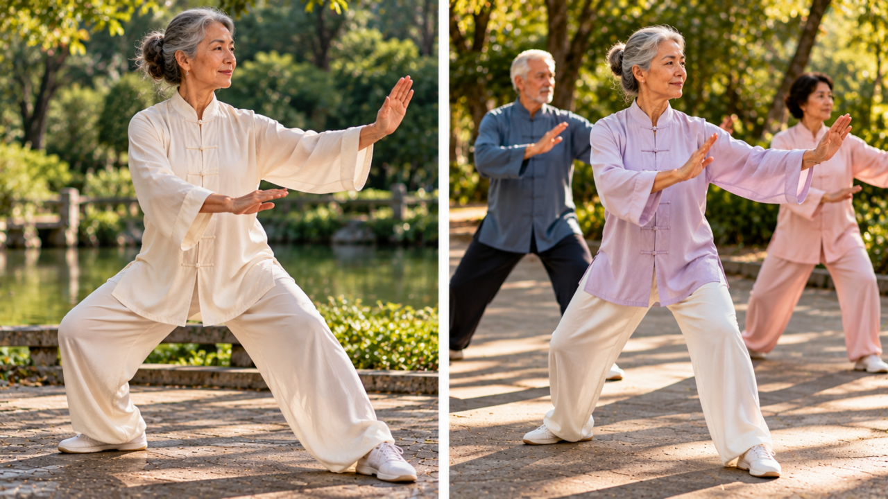 Movimentos lentos também podem desafiar o equilíbrio. Entenda como o tai chi trabalha postura, centro de gravidade e coordenação durante as sequências.