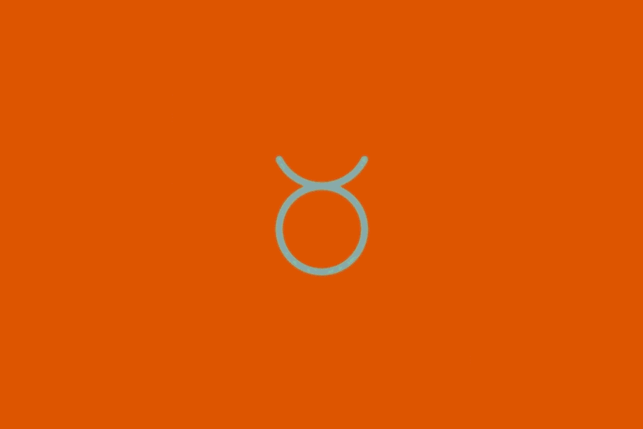 Símbolo do signo de Touro em linhas verde-água sobre um fundo laranja.