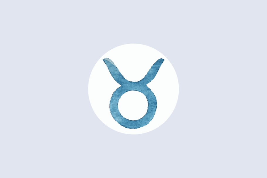 Símbolo astrológico de Touro em textura de aquarela azul, centralizado em um círculo branco sobre fundo azul-claro