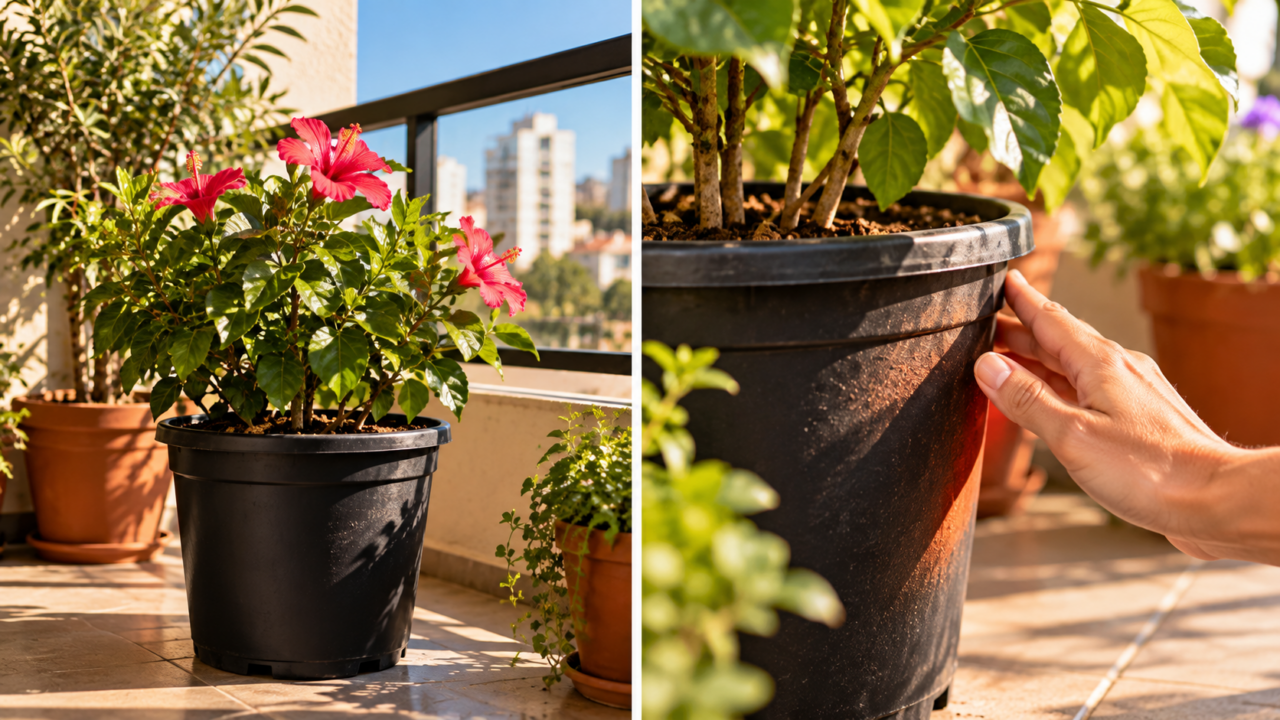 Vasos pretos em sol intenso podem elevar a temperatura perto das raízes. Saiba como reduzir o aquecimento e evitar problemas sem aumentar a rega.