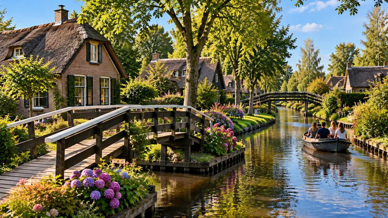 Giethoorn ficou conhecida pelos canais e pequenas pontes que conectam casas e ilhotas. Saiba como funciona a circulação e por que o vilarejo não é totalmente sem carros.