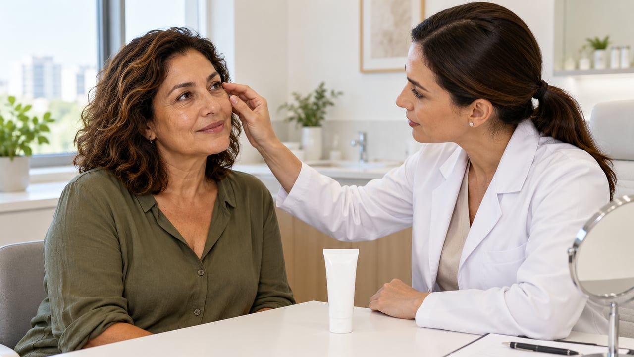 Rugas profundas pedem protetor solar diário, hidratação e avaliação de um dermatologista antes de usar ácidos caseiros – Imagem ilustrativa criada por inteligência artificial