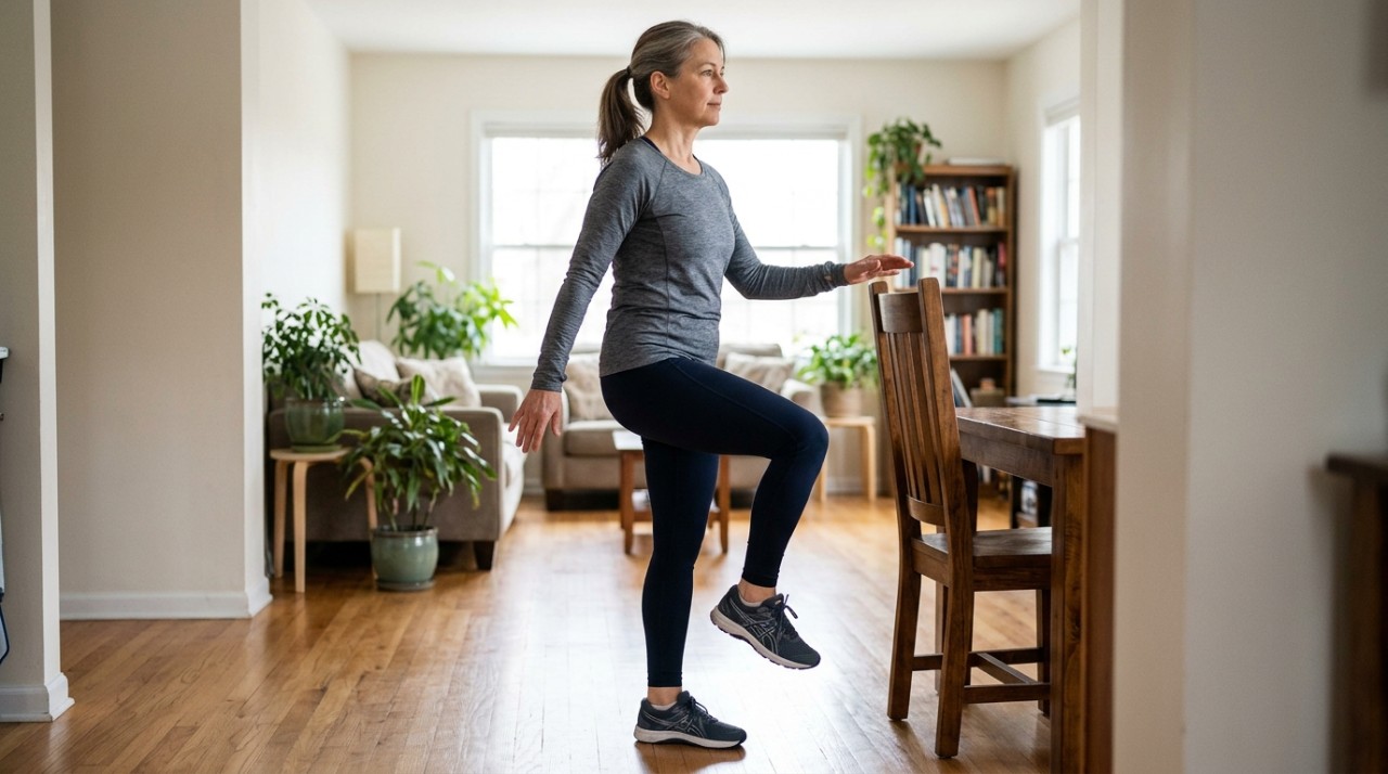 O equilíbrio em uma perna depende de visão, força muscular, tornozelos, quadris e capacidade do sistema nervoso de corrigir pequenas oscilações do corpo.