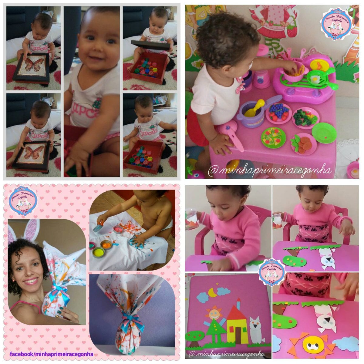 Elis, que tem só 1 ano e nove meses, está aprendendo com a mãe a construir seus próprios brinquedos, como comidinhas de biscuit e ovos de páscoa de tecido.