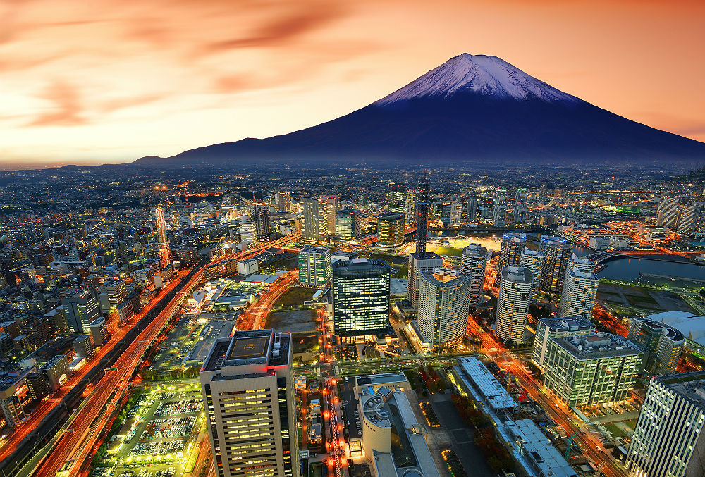 A bela cidade de Tóquio com o monte Fuji ao fundo