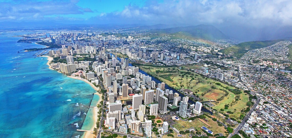 Vista aéreas de Honolulu, na ilha de Oahu