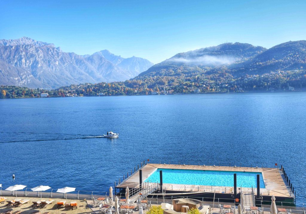 Vista das janelas do Grand Hotel Tremezzo, Lago di Como, Itália