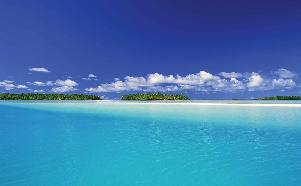 A lagoa de Aitutaki, nas ilhas Cook, que ficam no oceano Pacífico